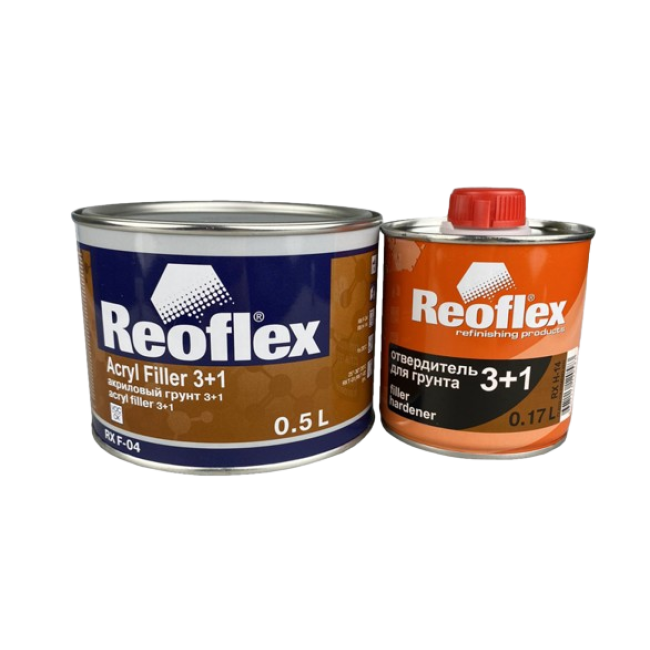 Reoflex Reoflex 2K Acrylic Primer 3+1 White + Hardener, 0.5+0.17l RX F-04(W)-500 + RX H-14-170 – buy in Barnaul | carpaint.kz