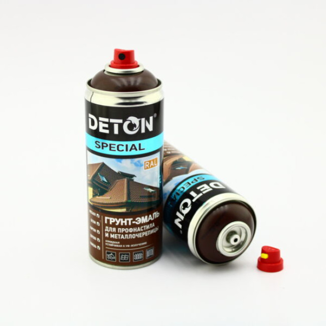 Deton RAL 8017 DETON SPECIAL - 金属瓷砖搪瓷底漆 - 巧克力棕色 - 气雾剂，520 毫升 DTN-A07294 图片 – 巴尔瑙尔 | carpaint.kz