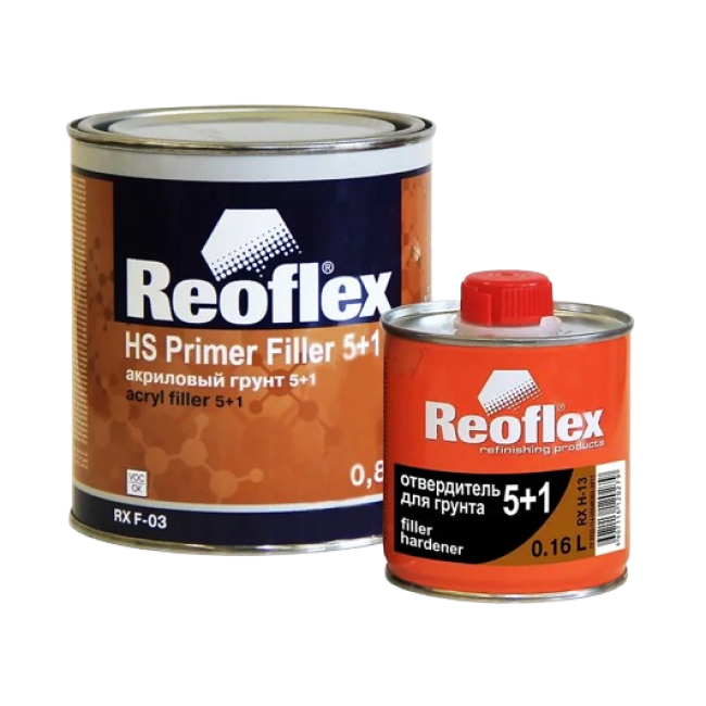 Reoflex Reoflex 2K Acrylic Primer 5+1 Black + Hardener, 0.8l+0.16l RX F-03(B)-800 + RX H-13-160 – buy in Barnaul | carpaint.kz