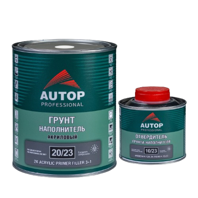 AUTOP 20/23 - 2K Грунт-наполнитель акриловый 3+1 - Черный, комплект с отвердителем, 1.0+0.33л ATP-PR20/23-1/P2 + ATP-HR10/23-033 – купить в Барнауле | Autop | carpaint.kz